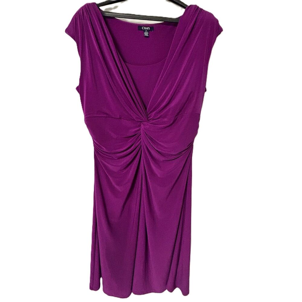 Chaps The Cape Dress Purple Twist Front Ruched Cowl Back Sheath Women 16W Plus